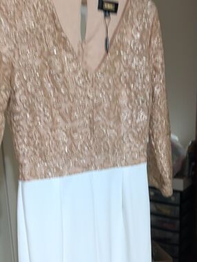 Alexia Admor Rose Gold Sequin Bodice Long Sleeve Evening  Jumpsuit
